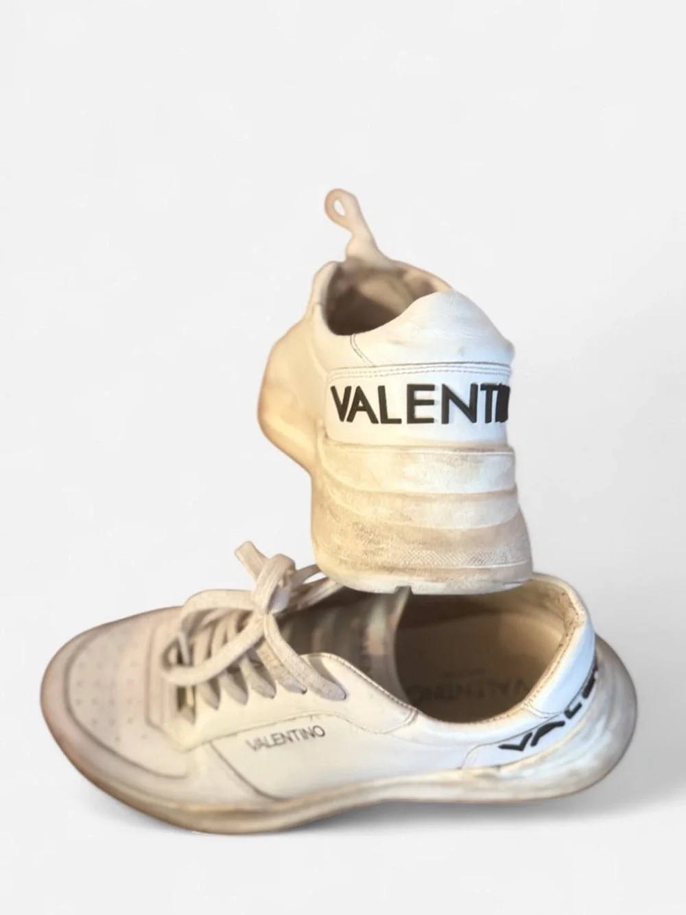 Valentino White Leather Low-Top Sneakers